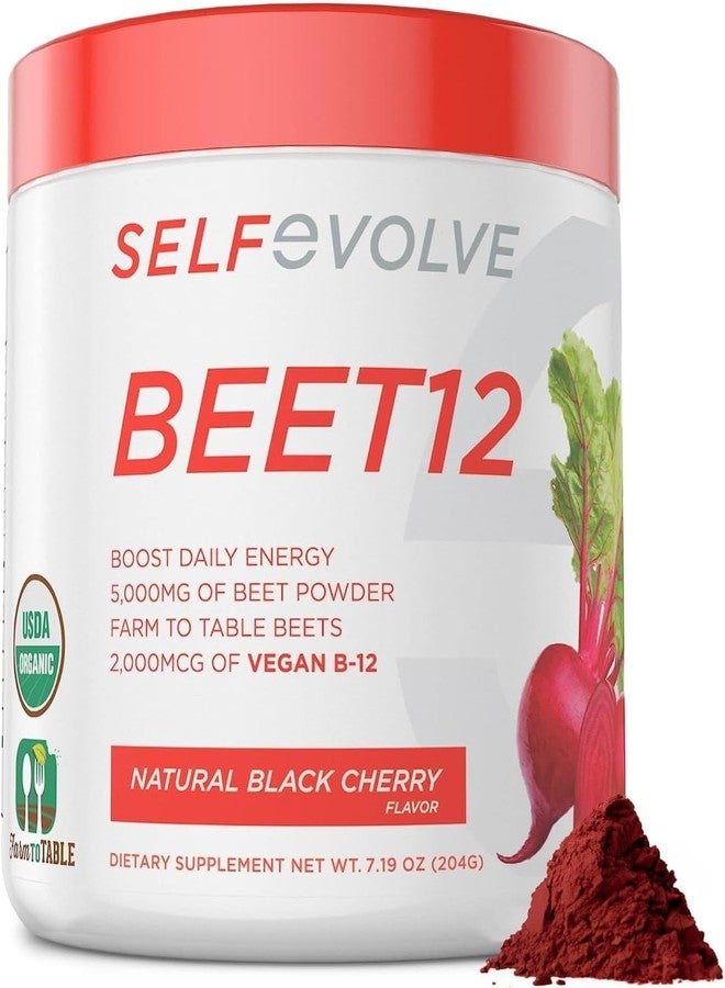 selfevolve Beet Root Powder Organic 5000mg with Vitamin B12 (Methylcobalamin) and Trace Minerals in Natural Black Cherry Flavor, 0g Added Sugar – Vegan Dietary Supplement (30 Servings) - Image 1